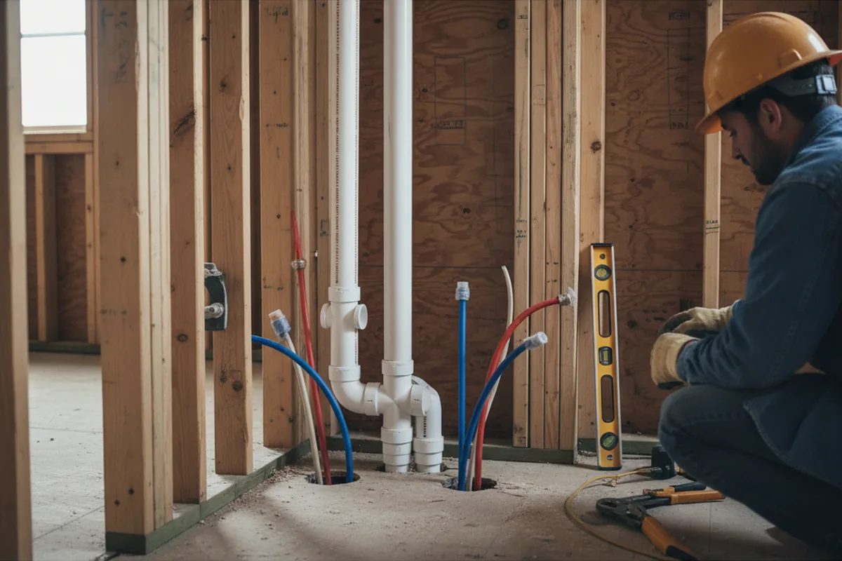 Drain and supply rough-in during Drain Cleaning in Norfolk